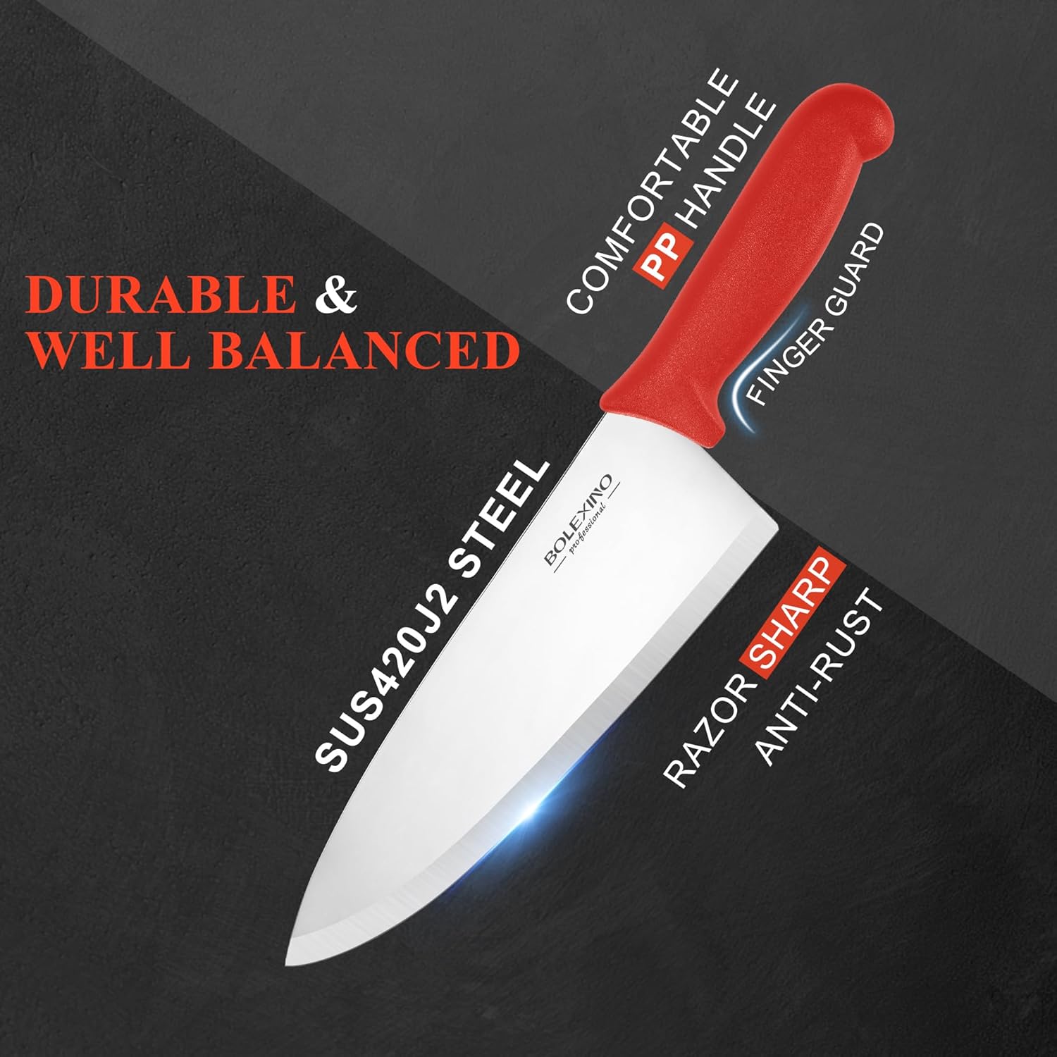 8 inch Japanese High Carbon Stainless Steel Chef Knife Set, Professional Extra Sharp Wide Cook Knife with Non-slip Ergonomic Handle, for Kitchen Home Restaurant - Image 3