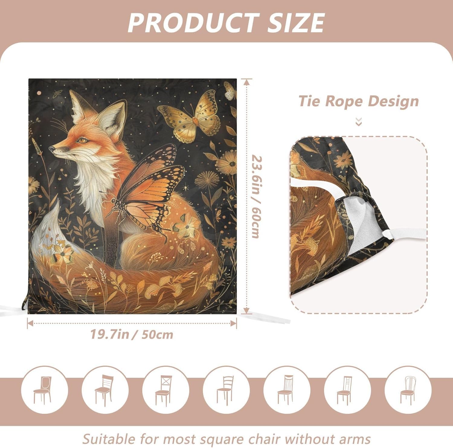 ALAZA Beautiful Fox Butterfly Chair Back Cover Set of 6, Washable Reusable Removable Chair Slipcovers Decorative Chair Cover for Home Kitchen Wedding Party