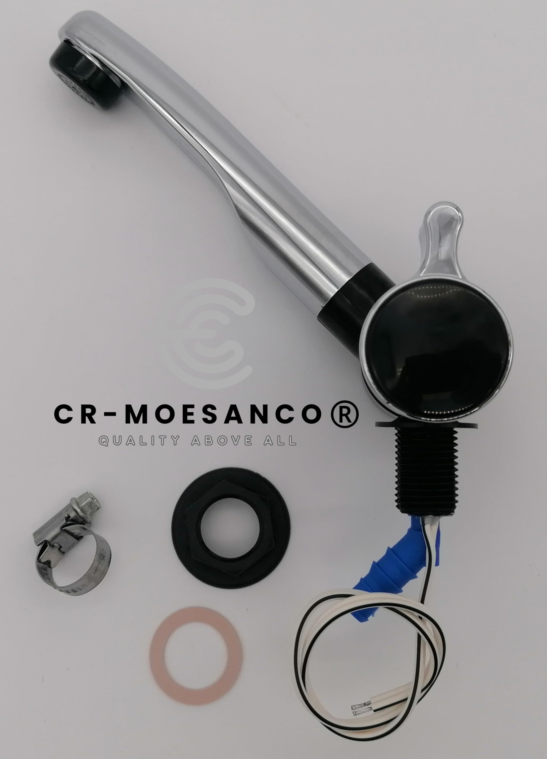 CR-MOESANCO® Kit Robinet Eau Froide avec Interrupteur 12 V + 1 Collier en Inox pour Caravane, Camping-car, Bateau, Chromé