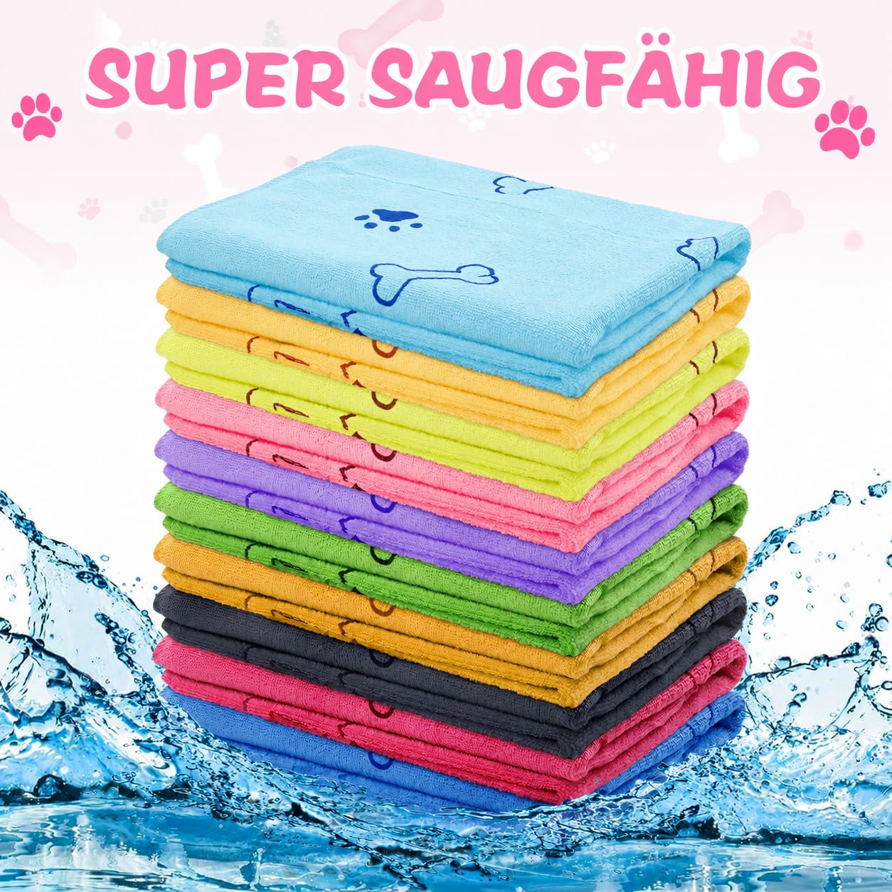 20 Stück Hundehandtücher 100 x 50 cm Mikrofaser Haustier Handtücher Saugstark Schnelltrocknend Hundetuch für Kleine Mittlere Große Hunde Welpen Katzen 10 Farben