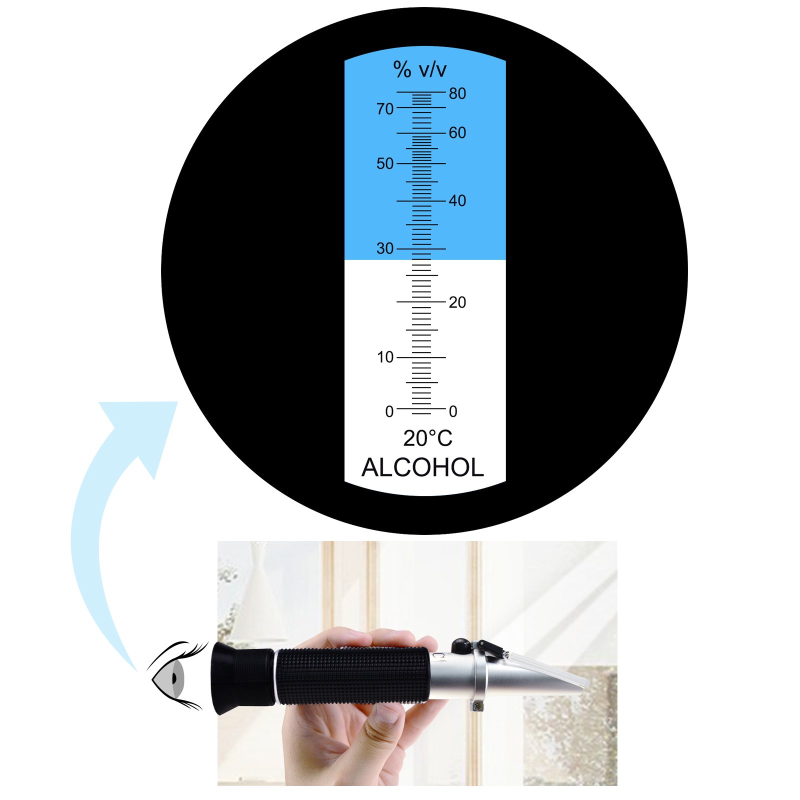 Alcol Rifrattometro insieme a ATC 0~80% VOL Volume, Ottico Palmare Concentrazione Tester Metro per Distillato Bevande Fabbricazione Birra Fatta in Casa