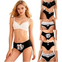 Womens Underwear for Women 6 Packs Panties Cute Cotton Kawaii Japanese-Style Bowknot Lace Heart-Print