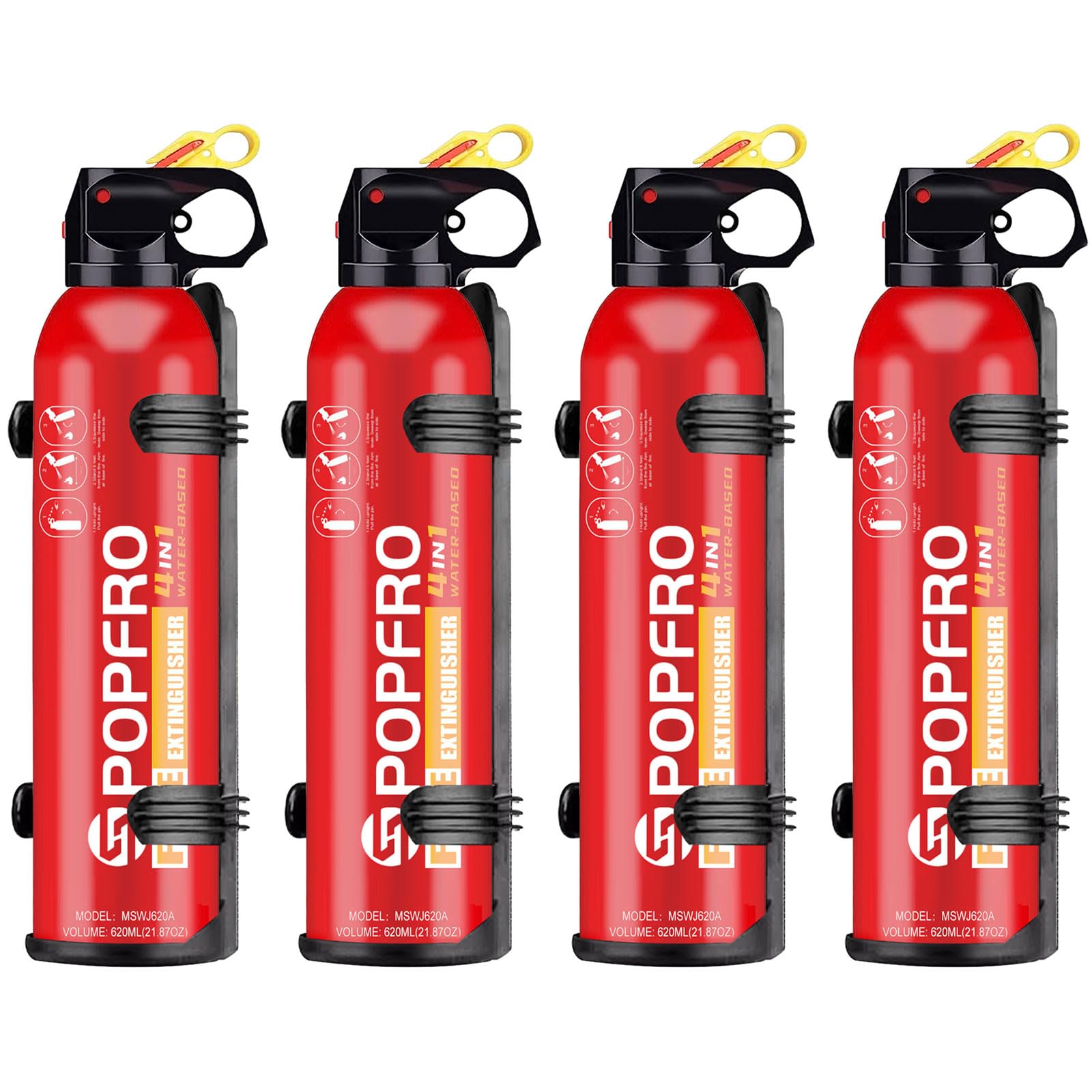 Portable Fire Extinguisher | 4-in-1 Small Fire Extinguisher for Home, Garage, Kitchen, Car | For Electric, Textile and Grease Fires | Non-Toxic, Easy Clean | Wall Mount Incl (4 pack)