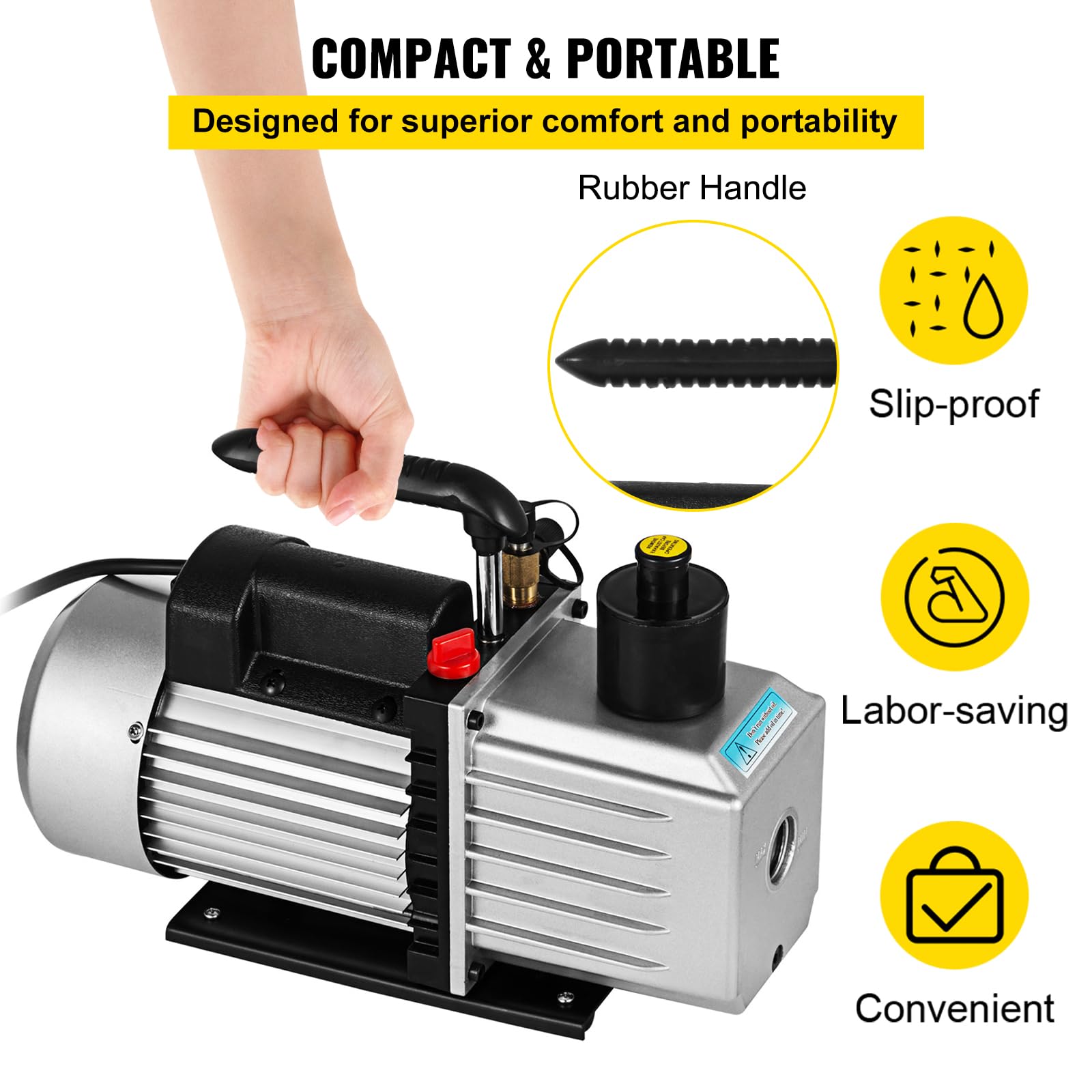 VEVOR Vakuumpumpe 8 CFM 3/4 HP Zweistufige Klimaanlagen-Vakuumpumpe 220V 0,3 PA Ultimatives Vakuum Kältemittel HVAC Werkzeug für Automobile Reparatur Vakuum Evakuierung