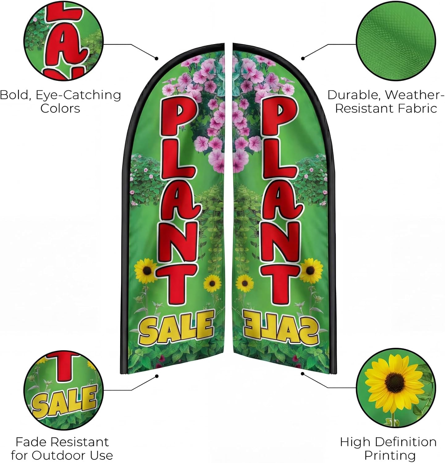 Plant Sale Flag for Business, Plant Sale 8FT Polyester Advertising Swooper Flag with Aluminium Alloy Flag Pole Kit, Stainless Steel, Ground Spike, Portable Bag