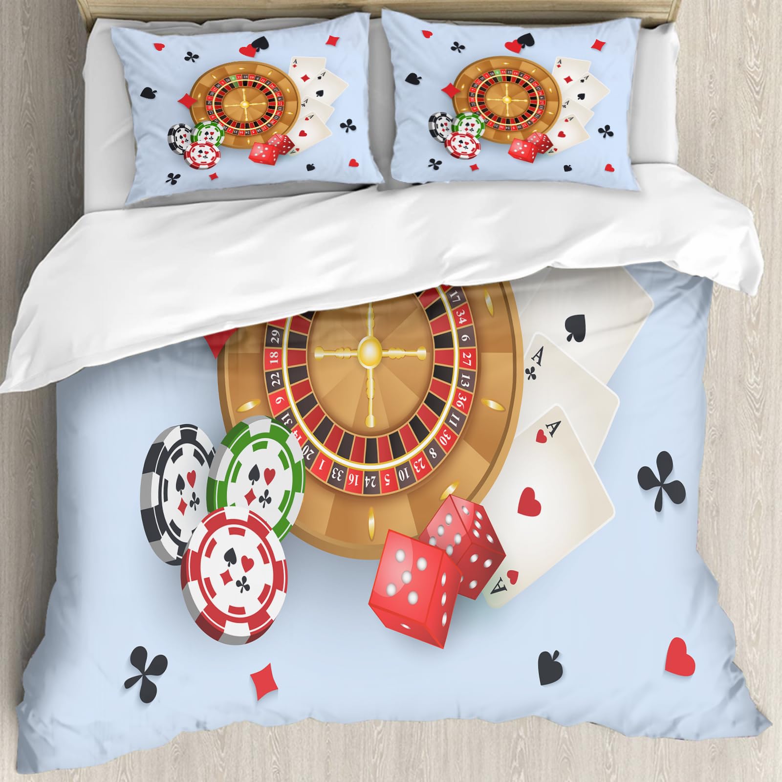 Ropa de Cama Cubierta de Conjunto elaborado en algodón 100%.,Especialmente Adecuado para hipoalérgicos,Diseño de Cartel de Casino con fichas de Ruleta, fichas, Naipes, Dados y pa,228x264cm