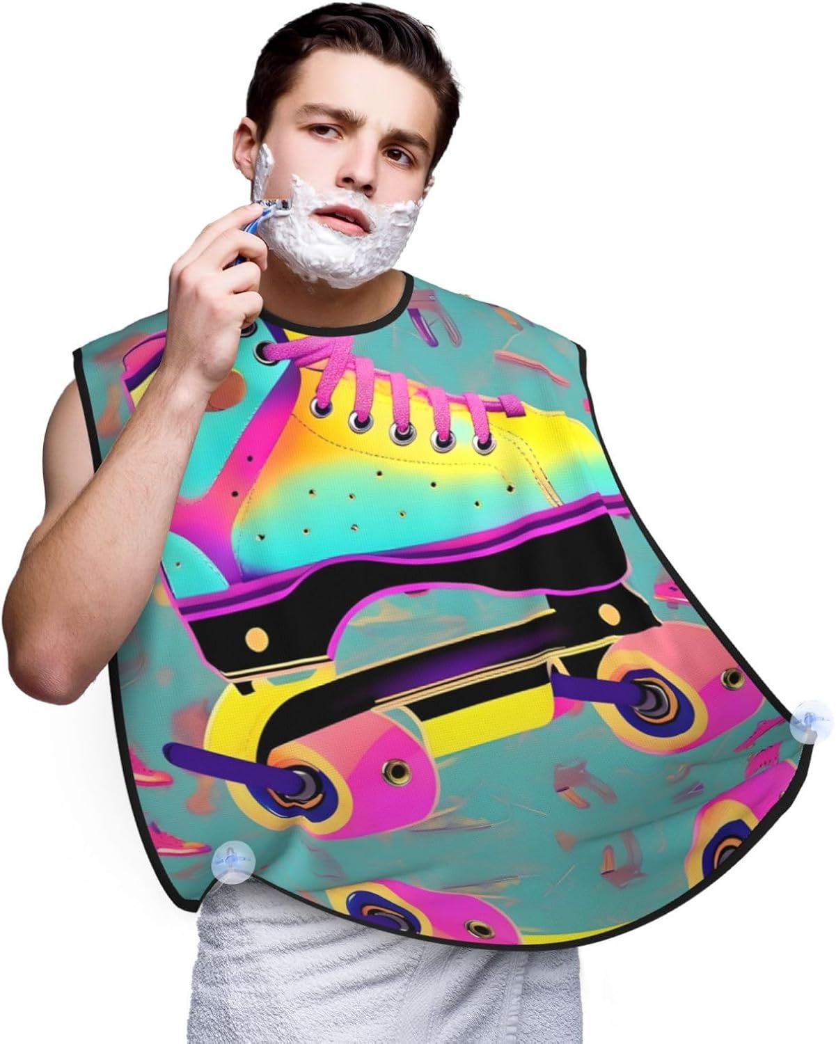 Colorful Roller Skates Print Beard Bib Apron, Shaving Apron For Dad, Men'S Hair Catcher For Shaving Best Gifts For Dad