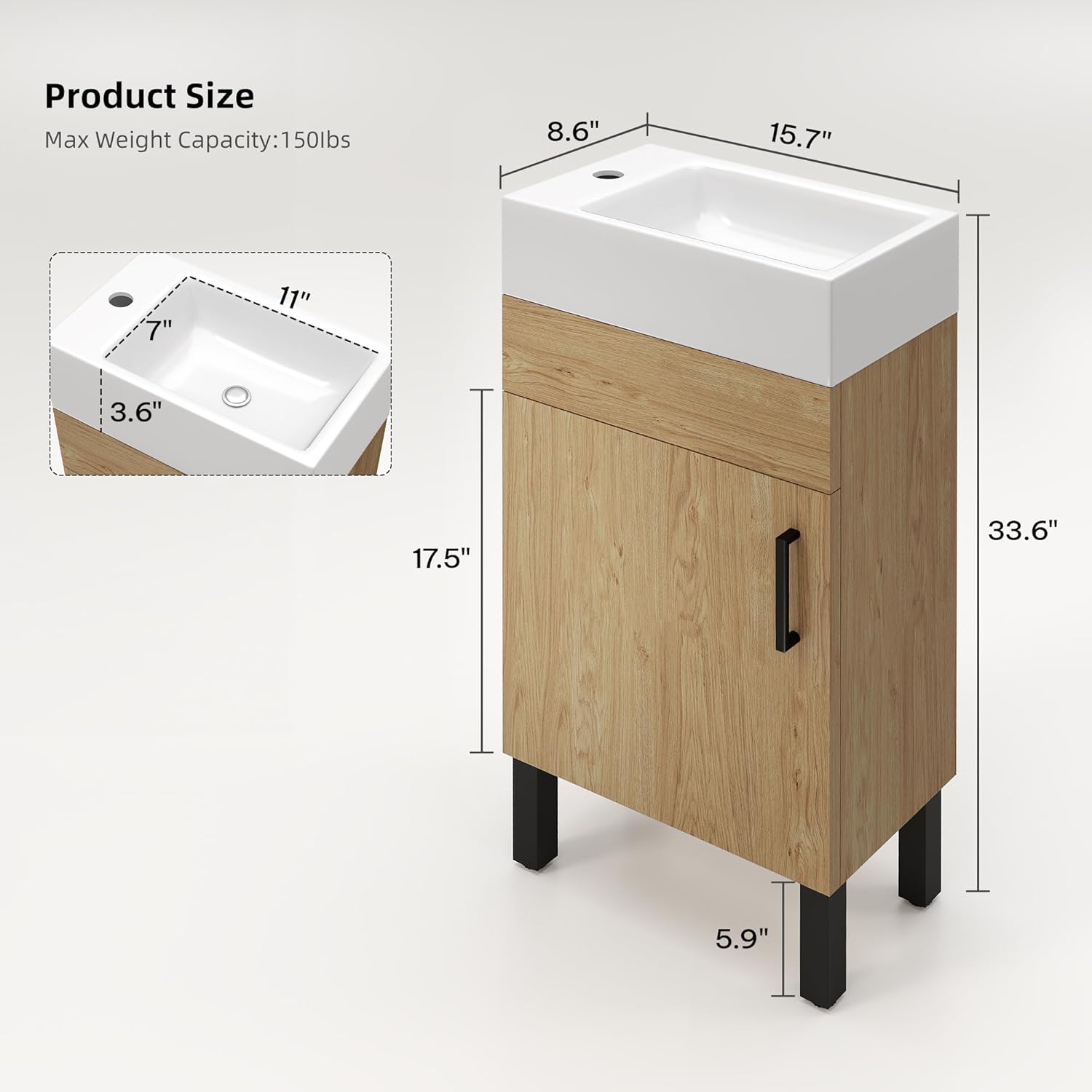 YITAHOME 16 Inch Bathroom Vanity with Sink, Bathroom Cabinet Vanity for Small Space, Freestanding Storage Bathroom Vanity