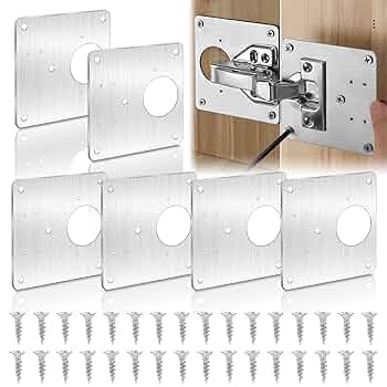 BSBMIEQM Cabinet Hinges Repair Plate,Stainless Steel Hinge Repair Brackets Kit,Kitchen Cupboard Door Hinge Repair Plate Kit Includes Fixing