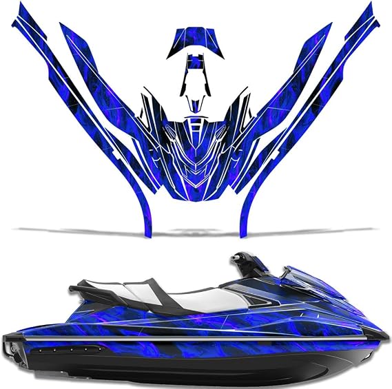 Jet Ski Graphics kit Sticker Decal Compatible with Yamaha WaveRunner GP 1800 2017-2021 - Flames Blue