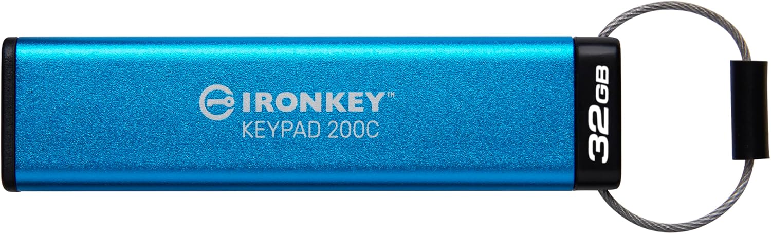 Kingston Ironkey Keypad 200 USB-C 32GB Encrypted Flash Drive | OS Independent | FIPS 140-3 Level 3 | XTS-AES 256-bit | BadUSB and Brute Force Protection | Multi-Pin Option | IKKP200C/32GB
