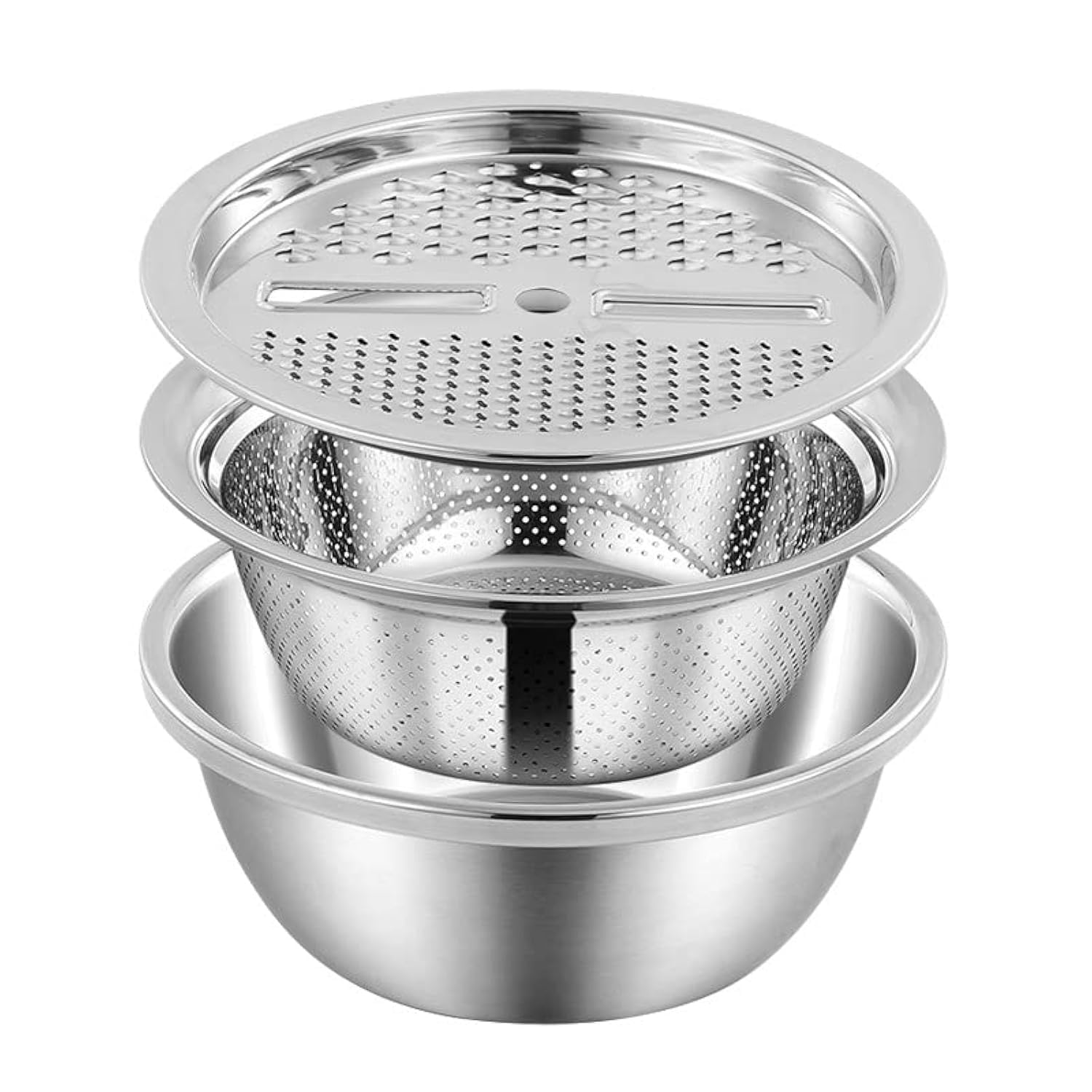 AYF 10 Inch Multifunctional Stainless Steel Grater Basin 3 In 1 Colanders Basin, Grater Strainer and Drain Basket Salad Maker Bowl