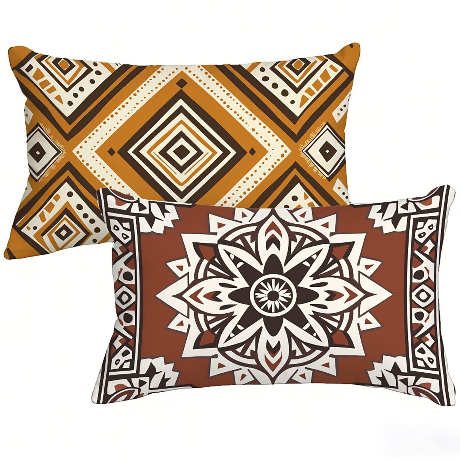 Taie oreiller rectangulaire velours haut de gamme brun motif mandala