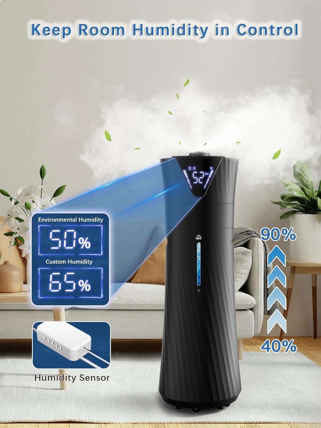 Humidifier Large Room,3 Mist Modes Humidifiers for Home, Office, Plants, White