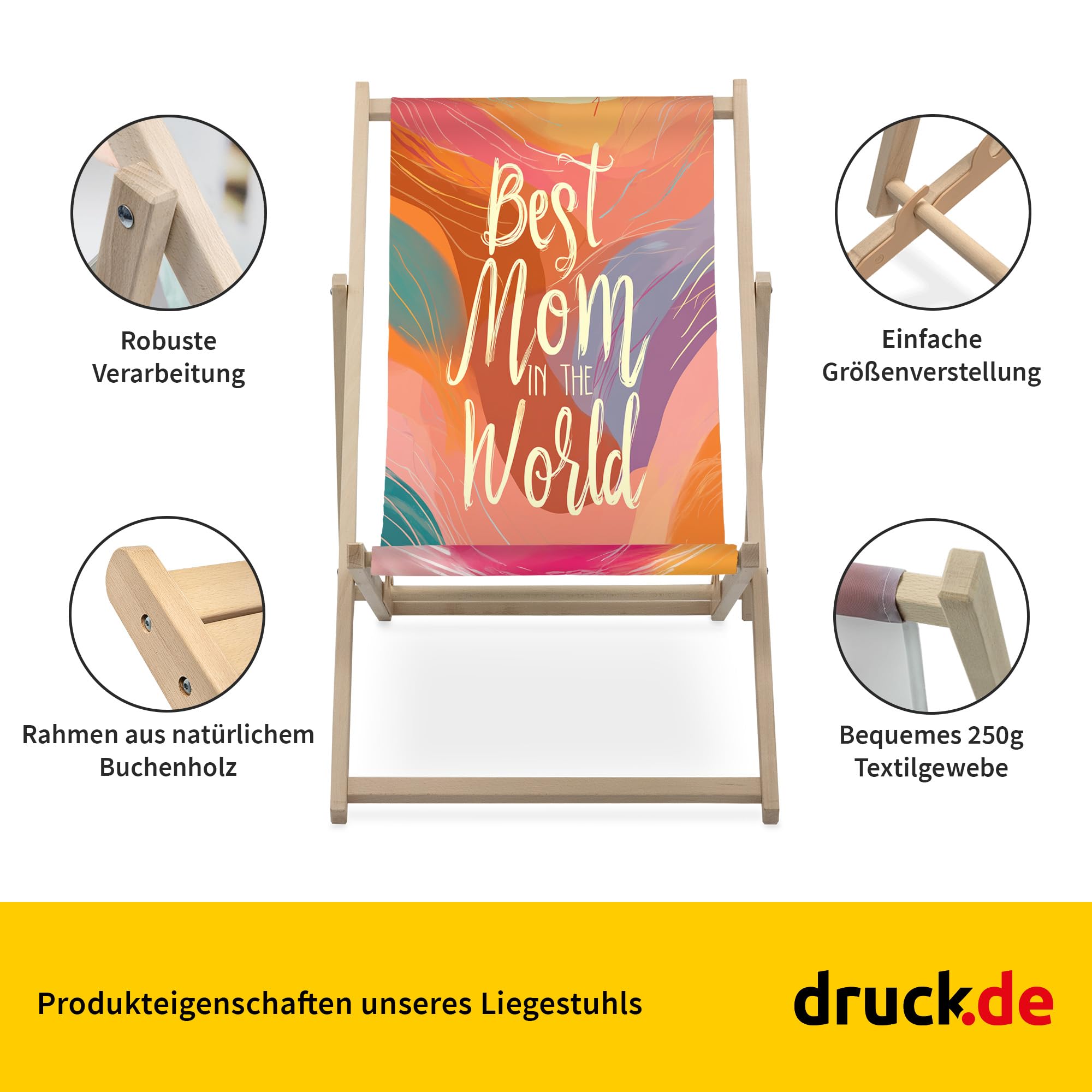 druck.de Liegestuhl personalisierbar klappbar Buchenholz - bis 95kg