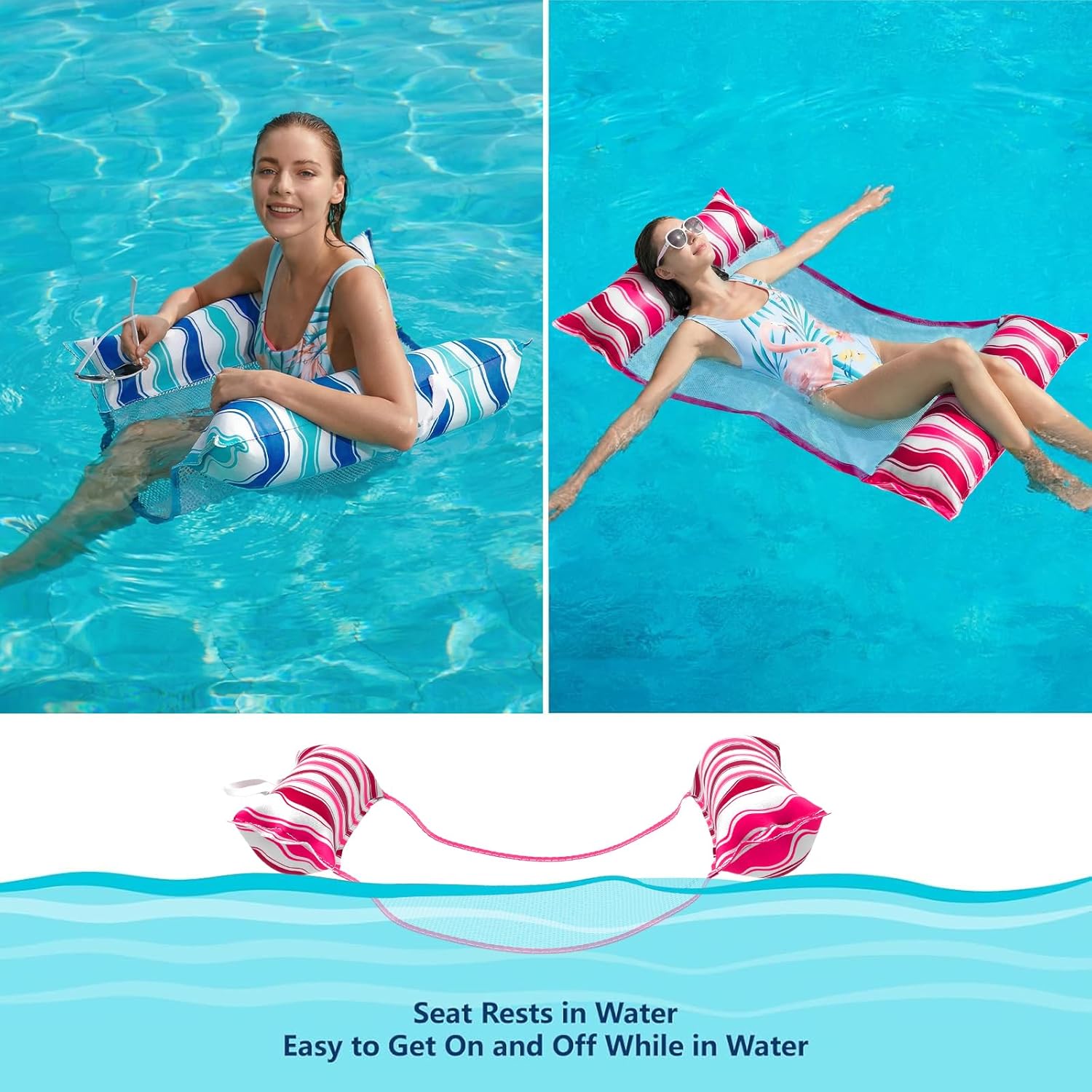 Jasonwell Inflatable Pool Floats Adult - Fabric Pool Hammock Floaties Water Hammock Lake Beach Floating Lounger Chair Swimming Pool Noodles Mesh Party Floaty Toys Fun for Adults Heavy Duty