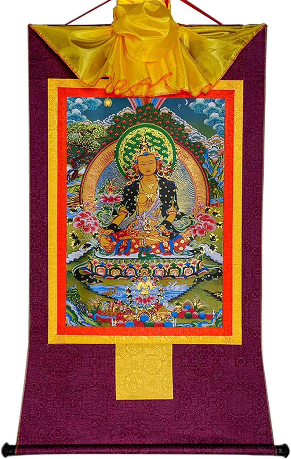 VHKJewE Ksitigarbha, Buddhist Thangka Brocade(Purple,Medium(62cm*47cm))