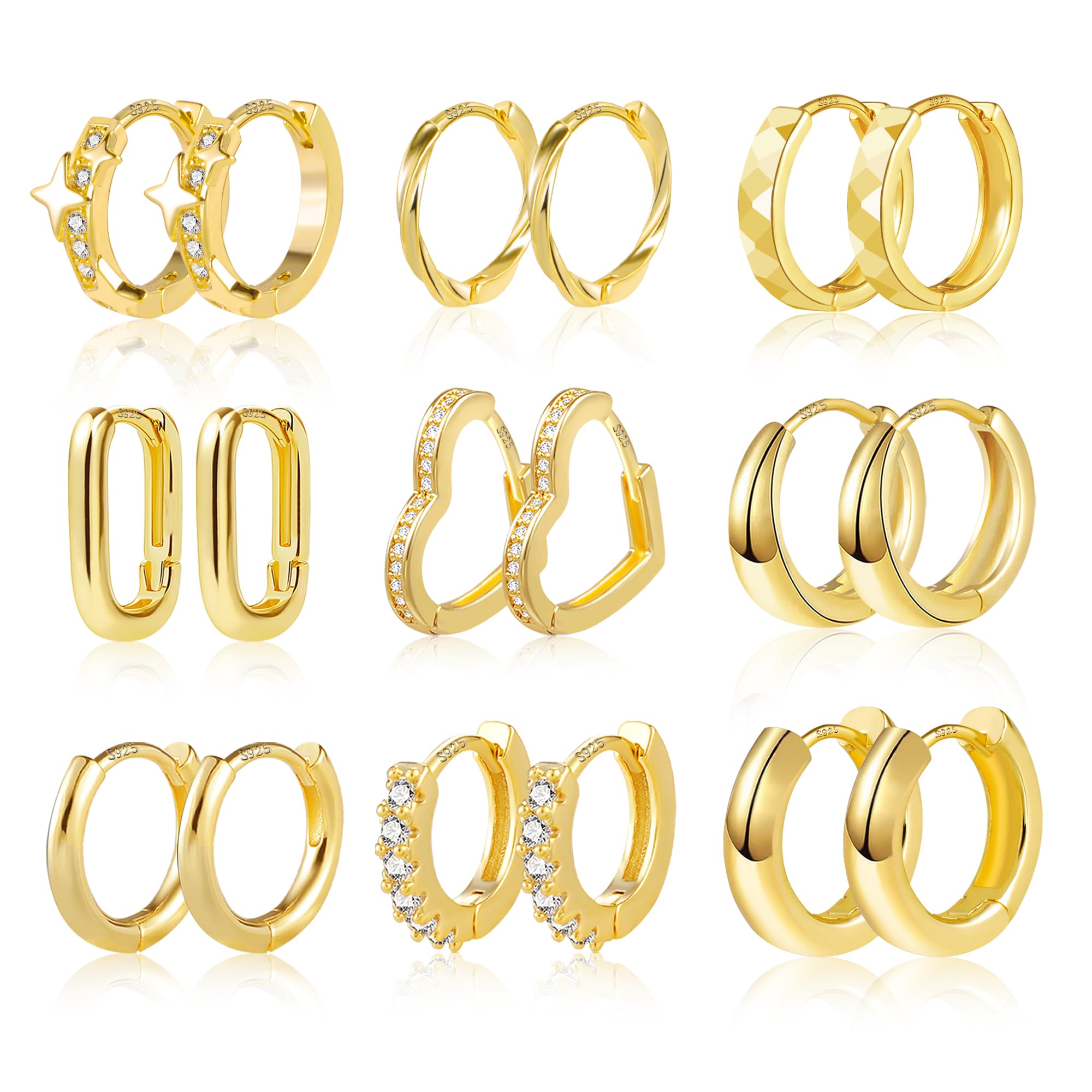 ALEXCRAFT Piccoli Orecchini a Cerchio, Orecchini Per Polsini Auricolari Da Donna, Orecchini a Cerchio Intrecciati Da Donna, Orecchini a Cerchio Spessi Vintage Ipoallergenici In Oro e Argento (9 Paia)