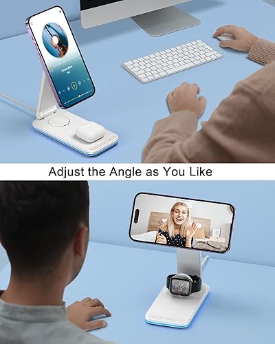 Miniatura 2 de BOCLOUD Estación de carga inalámbrica 3 en 1, soporte de carga portátil, cargador inalámbrico rápido para iPhone 15, 14, 13, 12 Pro MaxProMini,