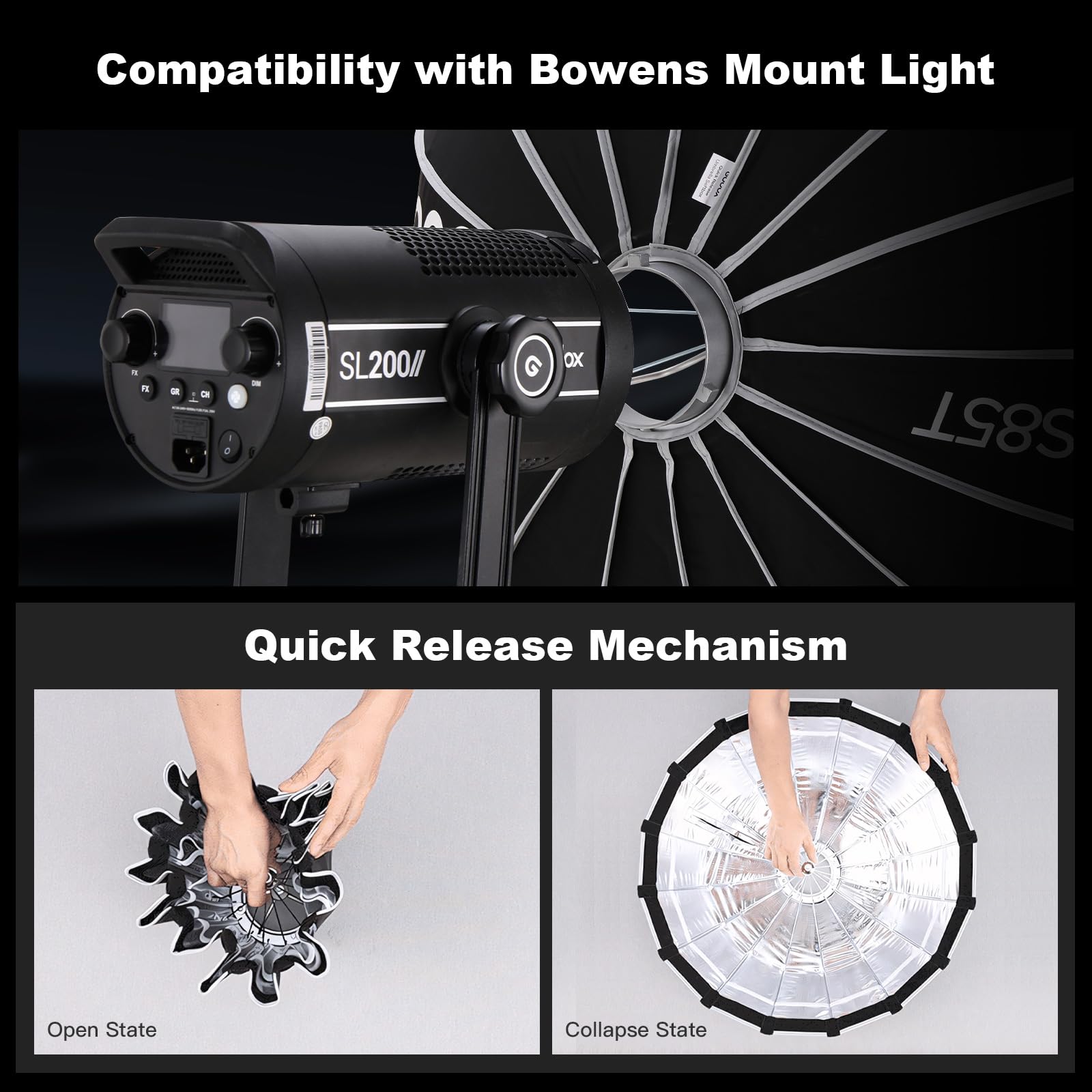 Godox Bowens Mount Softbox 85cm 33.5" Godox S85T Softbox with Diffuser Quick Release Compact for Photography Shooting Continous Light Strobe Flash