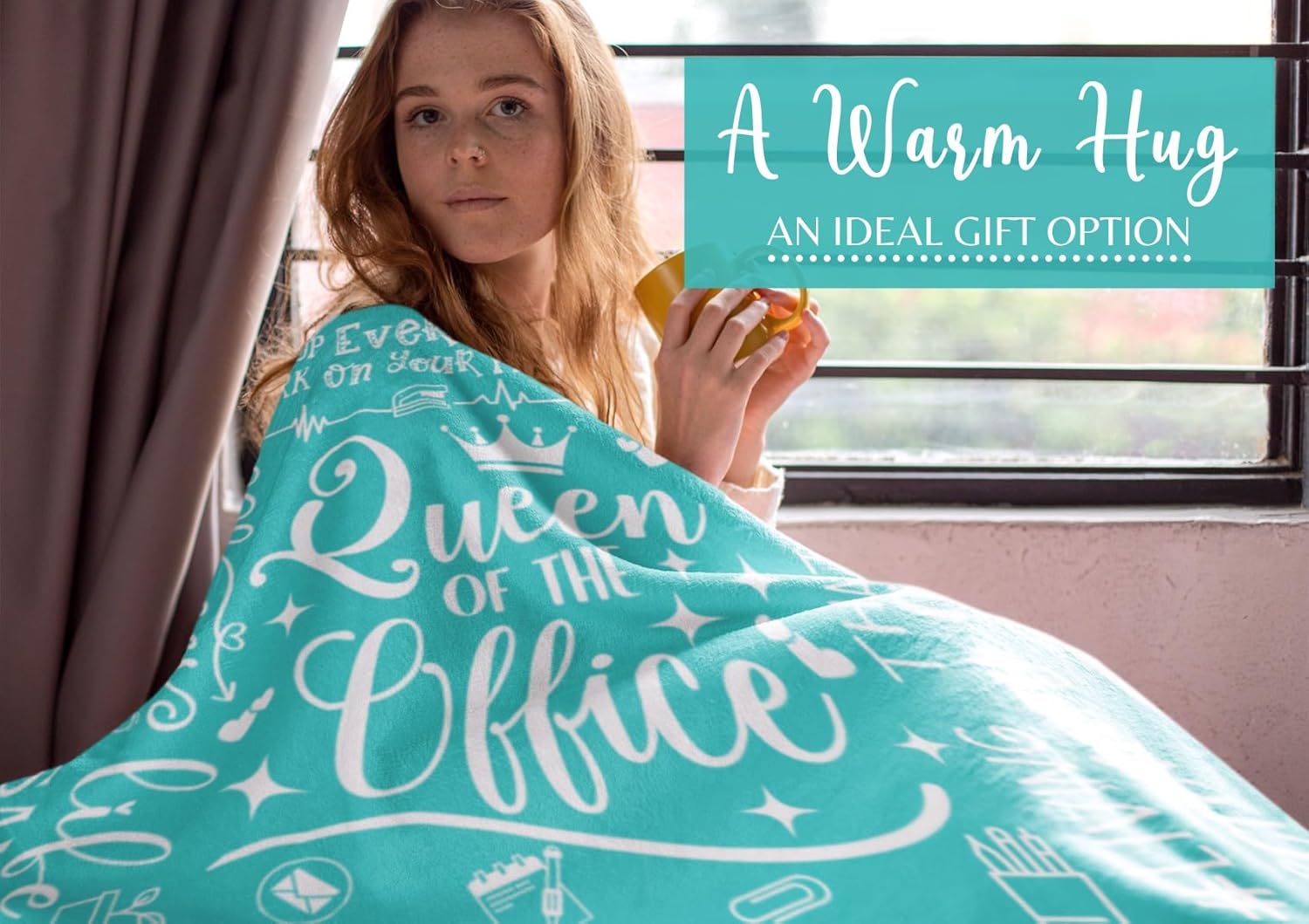 Secretary Gifts for Woman, Throw Blanket for Secretaries' Day Administrative Professional Day Gifts for Appreciation, Christmas, Birthday - 50" x 65" Queen of The Office Teal - Image 4