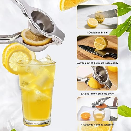 Miniatura 5 de LOGJAM Exprimidor de limón de 3 piezas, exprimidor de cal de acero inoxidable y mini exprimidor manual con tapa de tornillo con filtro integrado