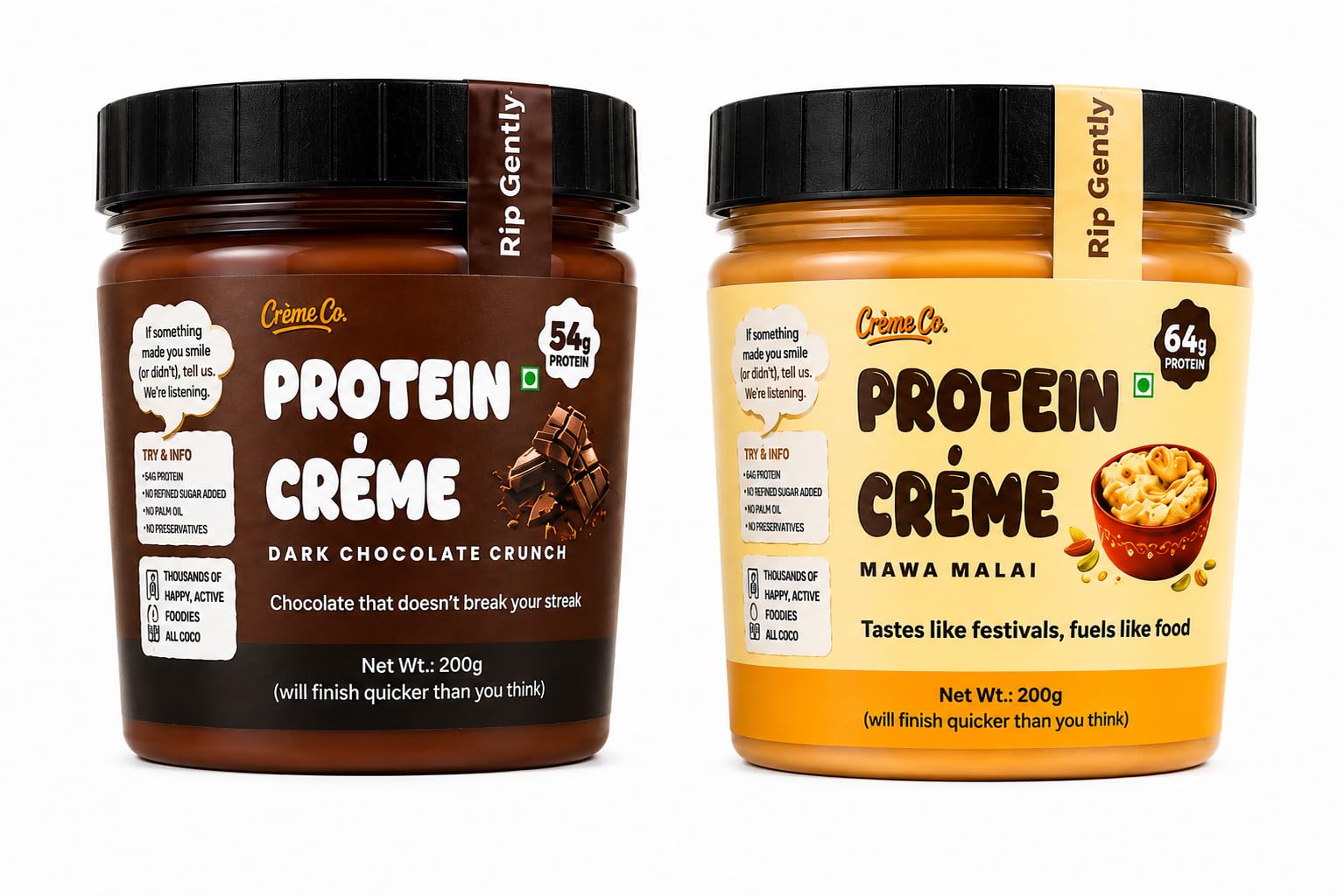 CRÈME CO. Protein Power Pack - Dark Chocolate & Mawa Malai Protein Creme Combo (2 X 200G)