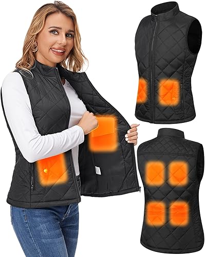 Fuinloth Women's Quilted Vest, Stand Collar Lightweight Zip Padded Gilet with inner pockets