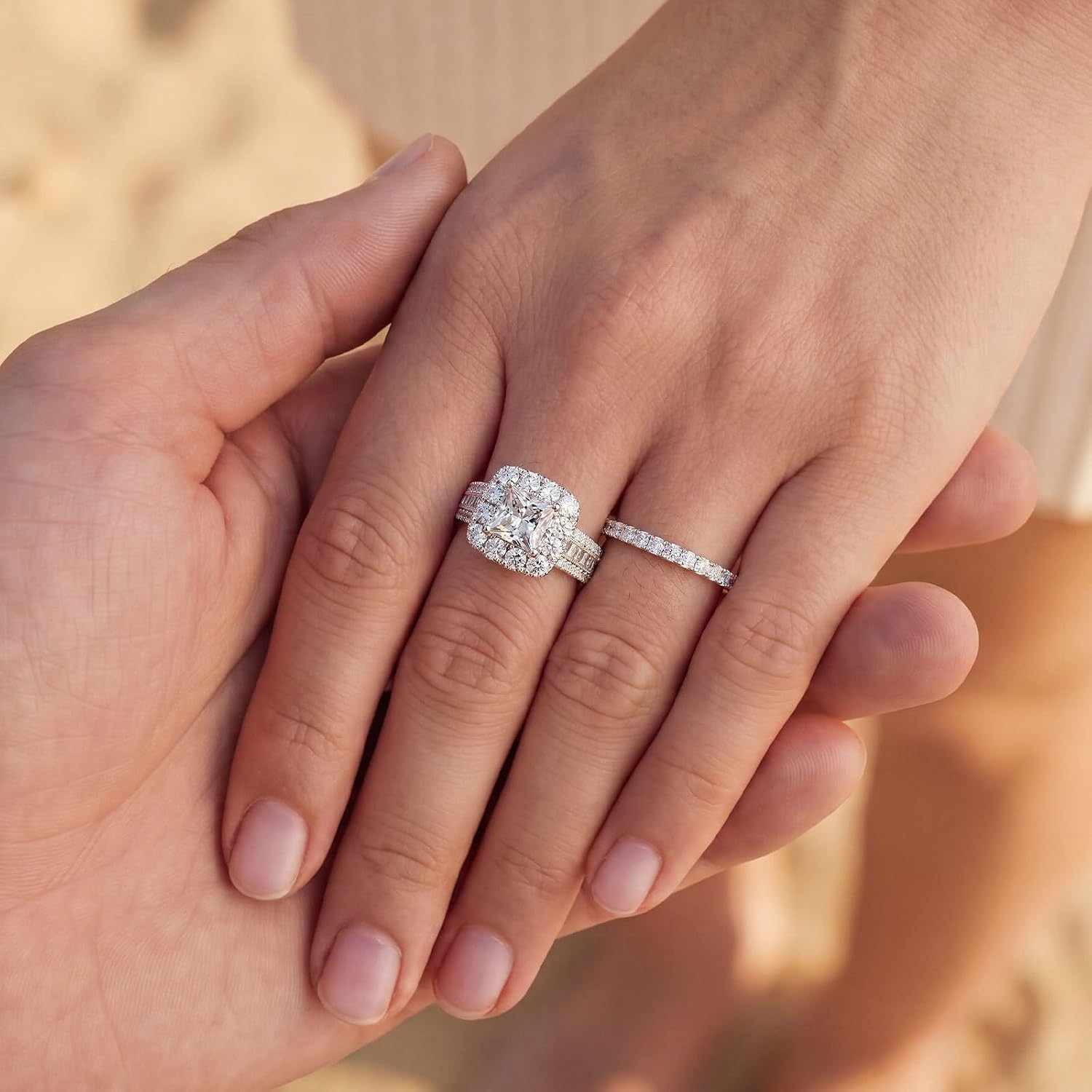SHELOVES 925 Sterling Silver 4Ct Princess Cut CZ Bridal Engagement Ring Set