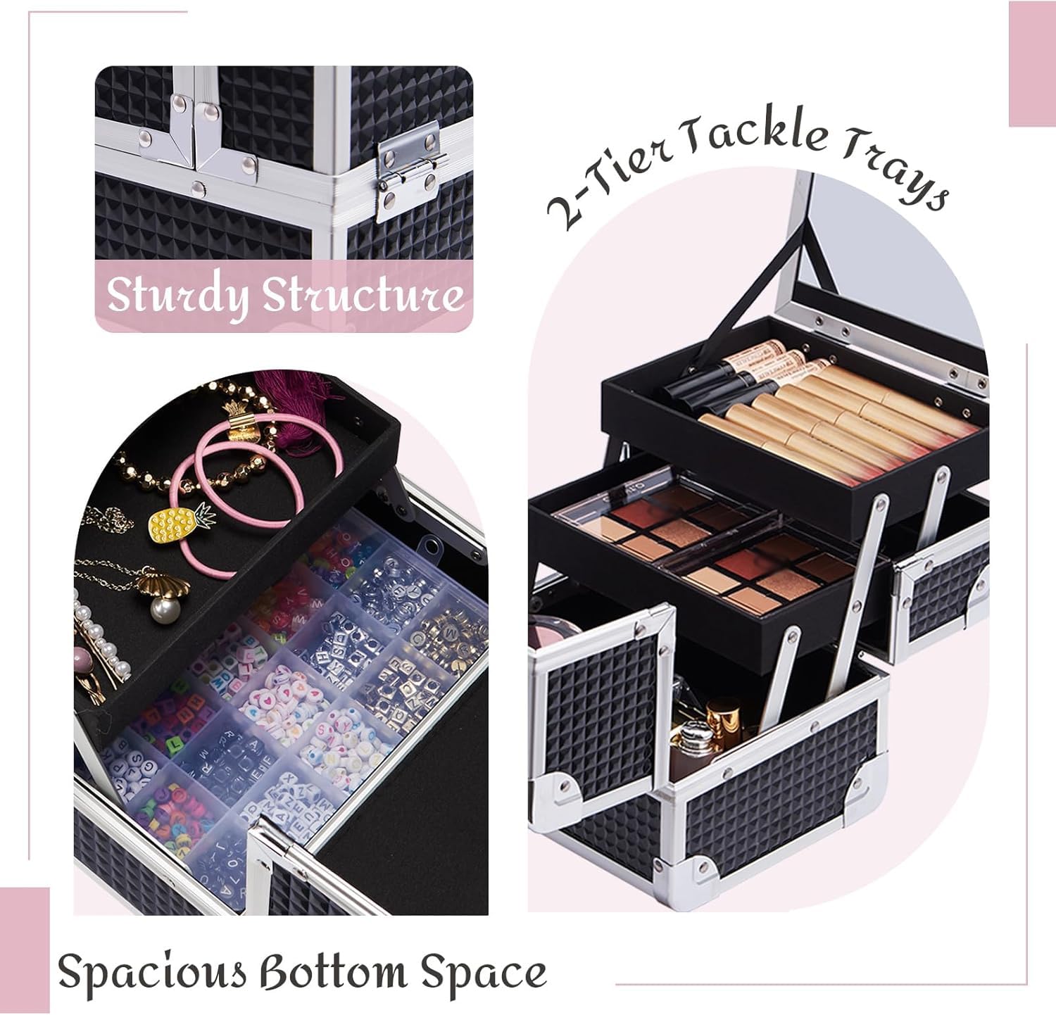 Joligrace Kosmetikkoffer Schminkkoffer Make up Koffer Beauty Case Kosmetik Make up Organizer Koffer Mit Schlüssel und Spiegel Nagelkoffer Verschließbar Multikoffer,Schwarz