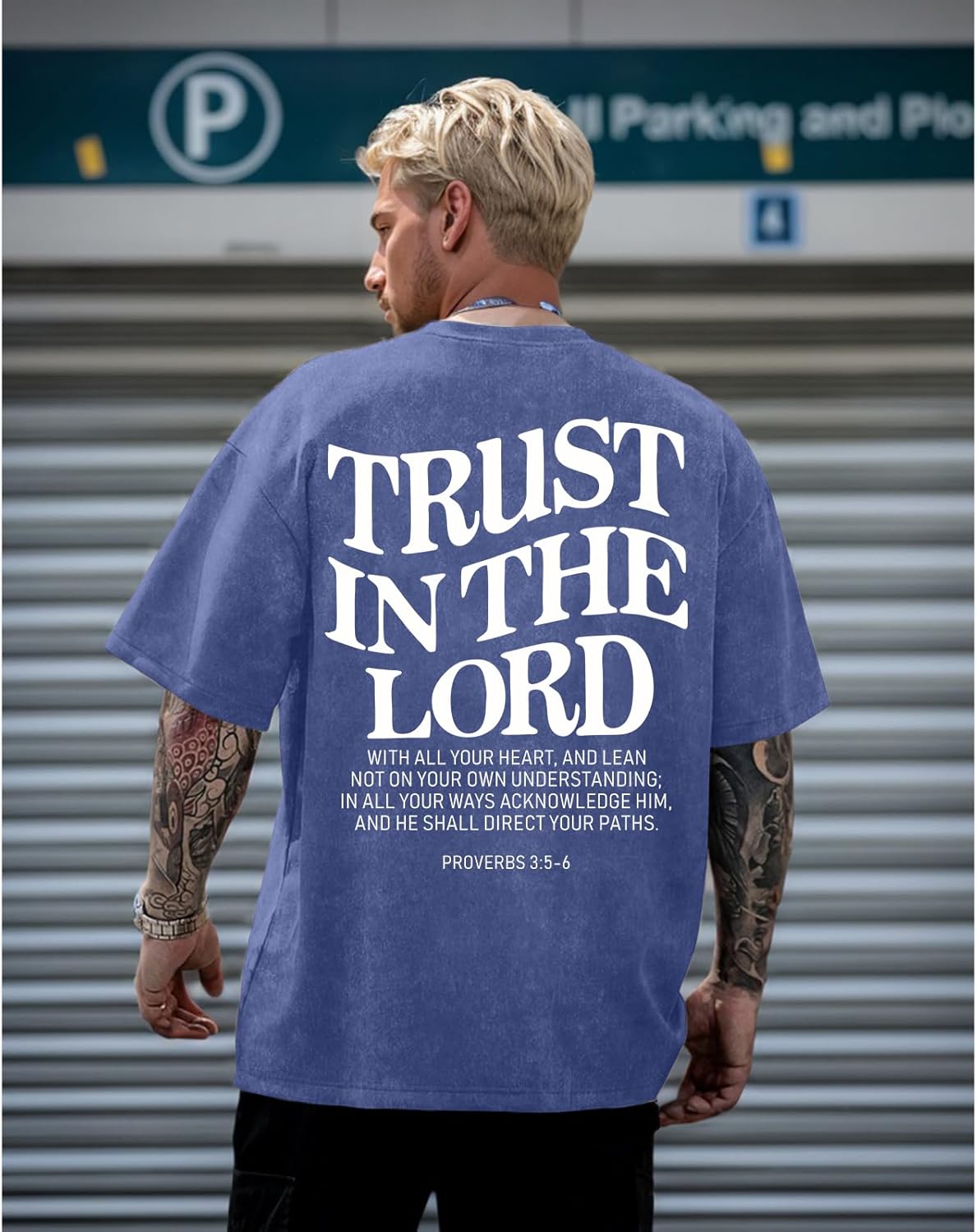 Mens Oversized Christian Shirts God Faith Jesus Religious Tshirts Trust in The Lord Bible Verse Tees Acid Wash Tops - Image 5