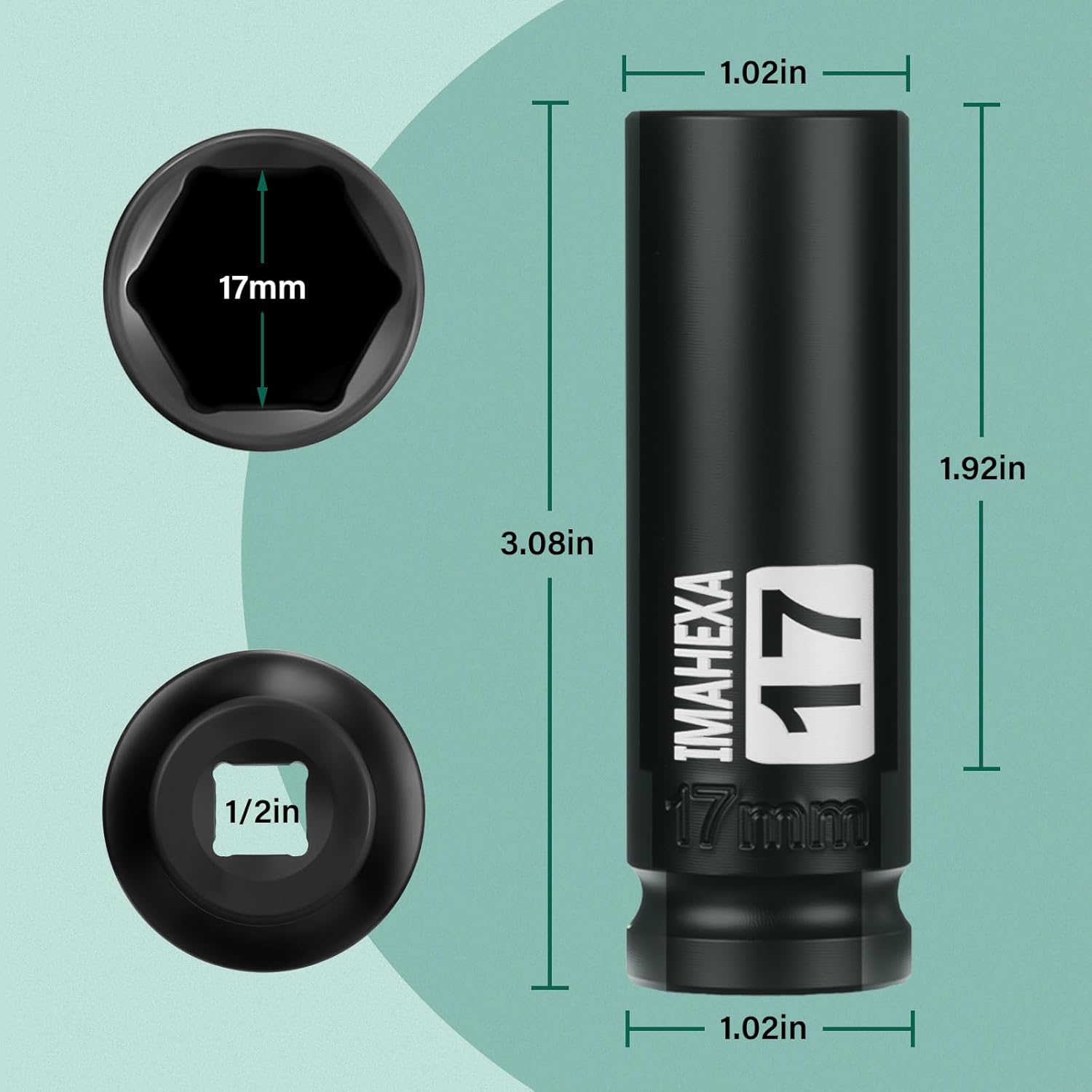 1/2" Square Drive Impact Socket,2 PCS Deep 17mm Metric Sleeve,CR-MO Hex Point for Convenient Disassembly of Axle Nuts(17mm)