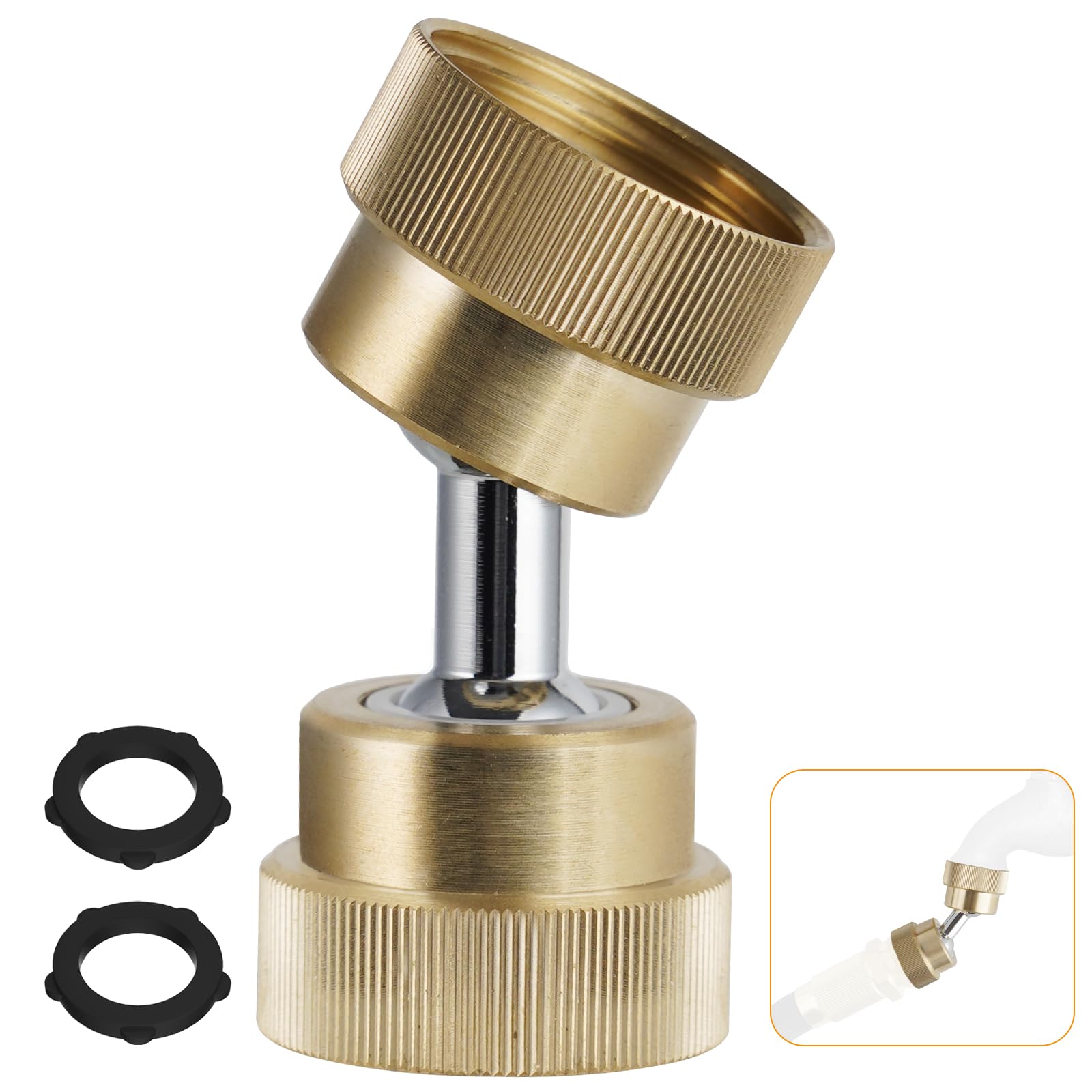 Hibbent Garden Hose Adapter, 3/4 Inch Swivel Brass Garden Hose Protector, Dual Rotation Female to Female Brass Connector with Extra 2 Washers