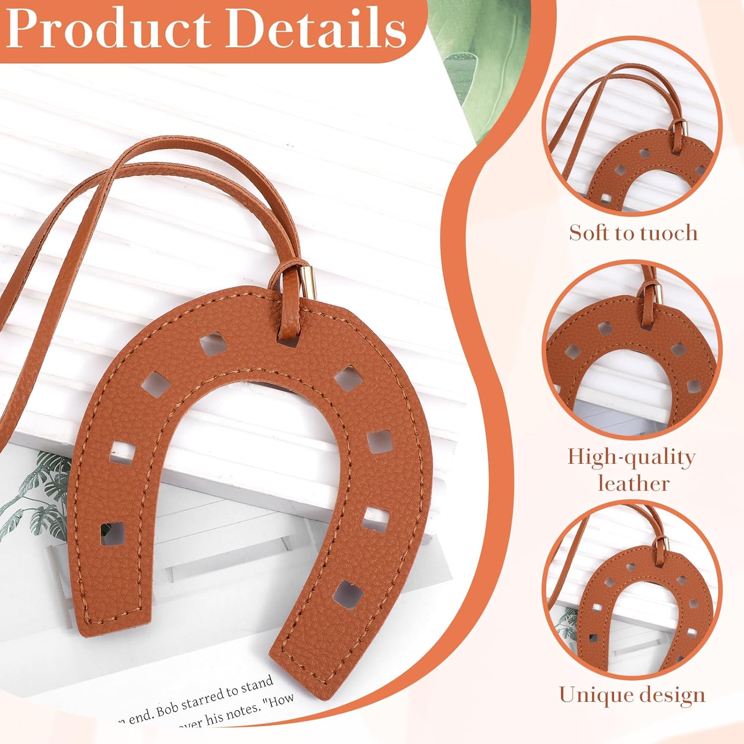 Horseshoe Purse Charm for Women, Brown Leather Keychain Bag Pendant, Lucky Western Charm for Handbags, Tote & Backpack, Trendy Y2K Accessory - Image 4