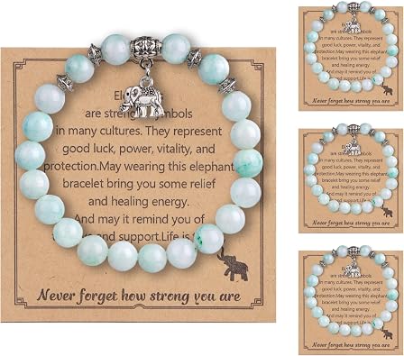 4Pcs Elephant Bracelet for Women, Natural Healing Stone Adjustable Elephant Bracelet Elephants Gifts Motivational Feel Better Gift Encouragement Inspirational Gift for Woman Mothers Day Graduation
