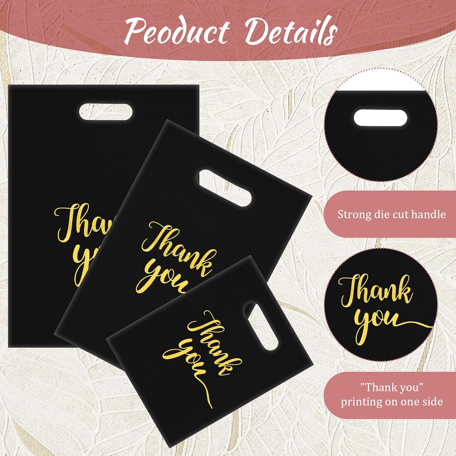 300PCS Black Thank You Bags for Small Business, 3 sizes Thank You Bag for Business Merchandise Bag with Logo, Small Bags for Birthday Party Baby Wedding Businesses Retail-13.78, 11.81,7.87 Inch
