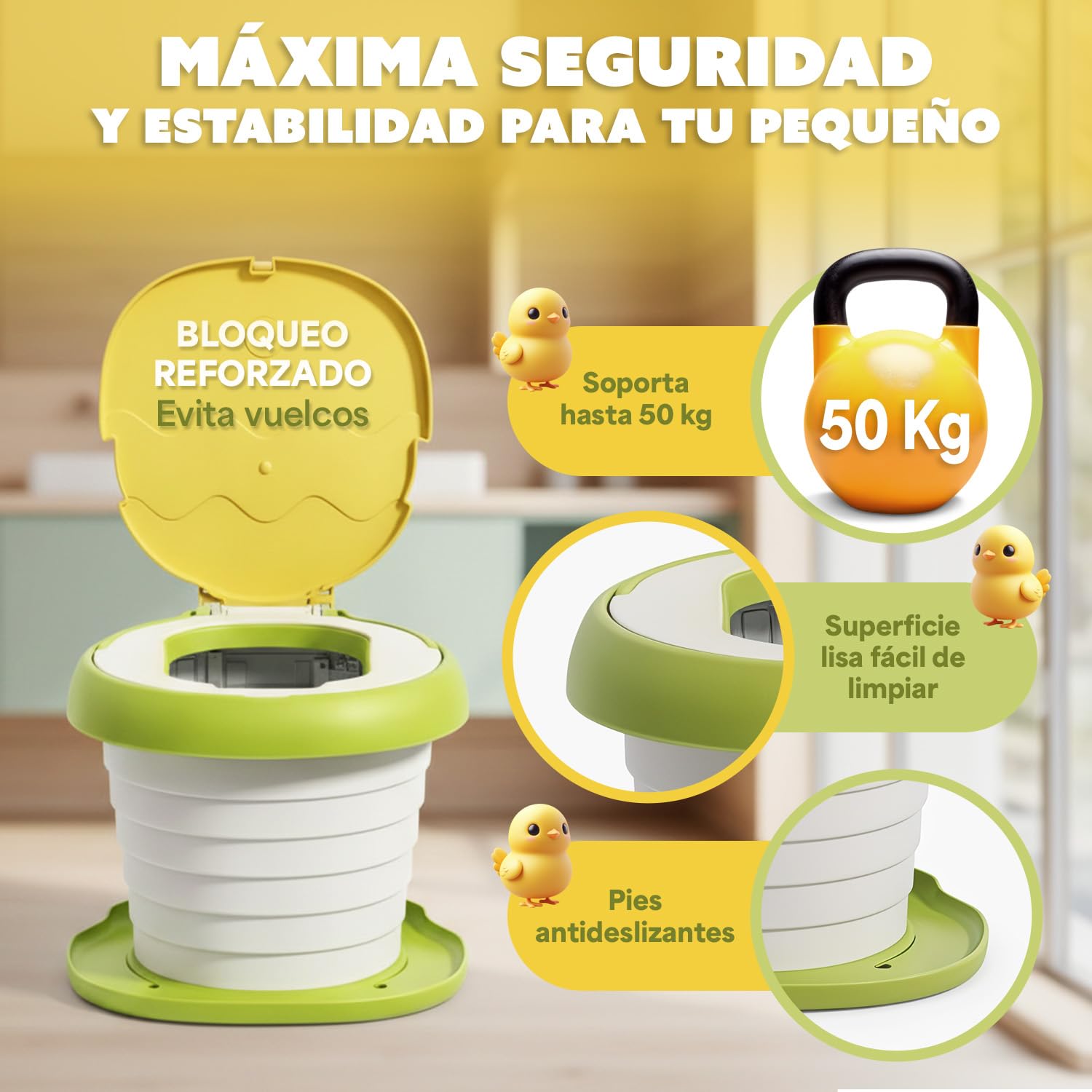 Indiluc Orinales Infantiles Plegable y Portátil – Orinal Bebe seguro y cómodo, Vater para Niños estable hasta 50 kg, antideslizante para aprendizaje del baño en casa y viajes — view 3