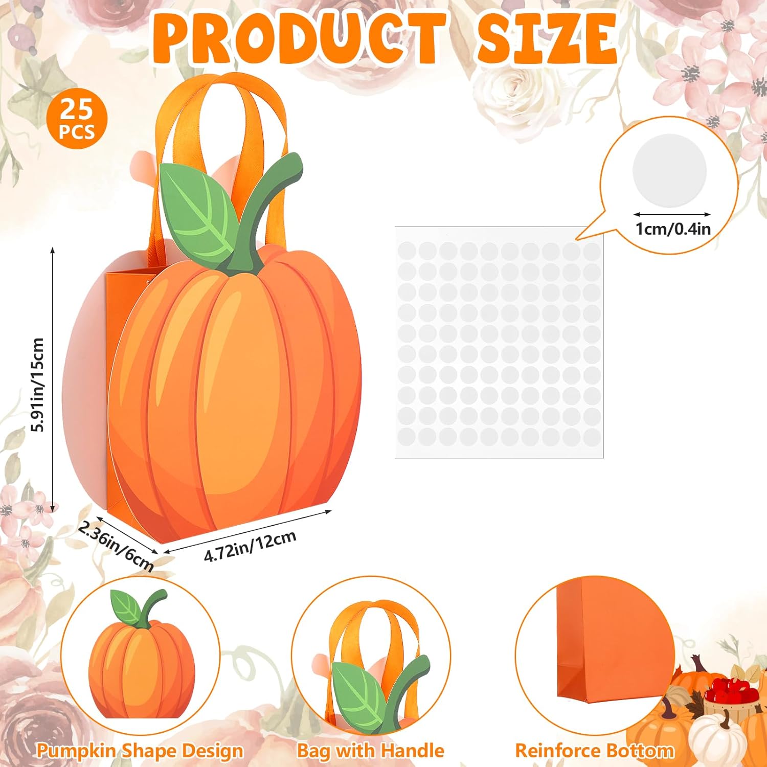 XEQWZVFR 25 Sets Pumpkin Paper Gift Bags with Handle Pumpkin Treat Bags Fall Candy Goodies Bags Grocery Shop Bags Kraft Gift Bag for Autumn Harvest Halloween Baby Shower Thanksgiving Day Party Favors - Image 2