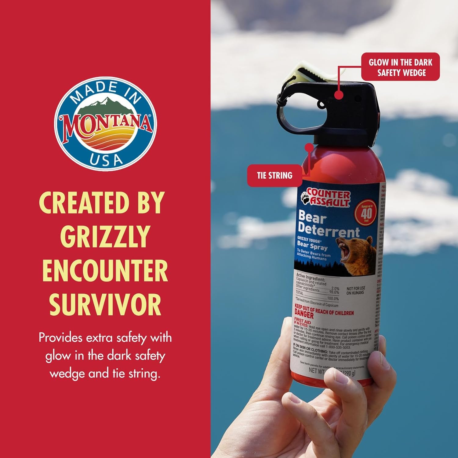 Counter Assault Bear Spray with Holster - Bears, Mountain Lions, Coyotes - Long-Range 32ft/40ft Distance - Pepper Spray Safety Gear for Hiking & Camping Protection - 2% Capsaicin - 8.1 oz & 10.2 oz