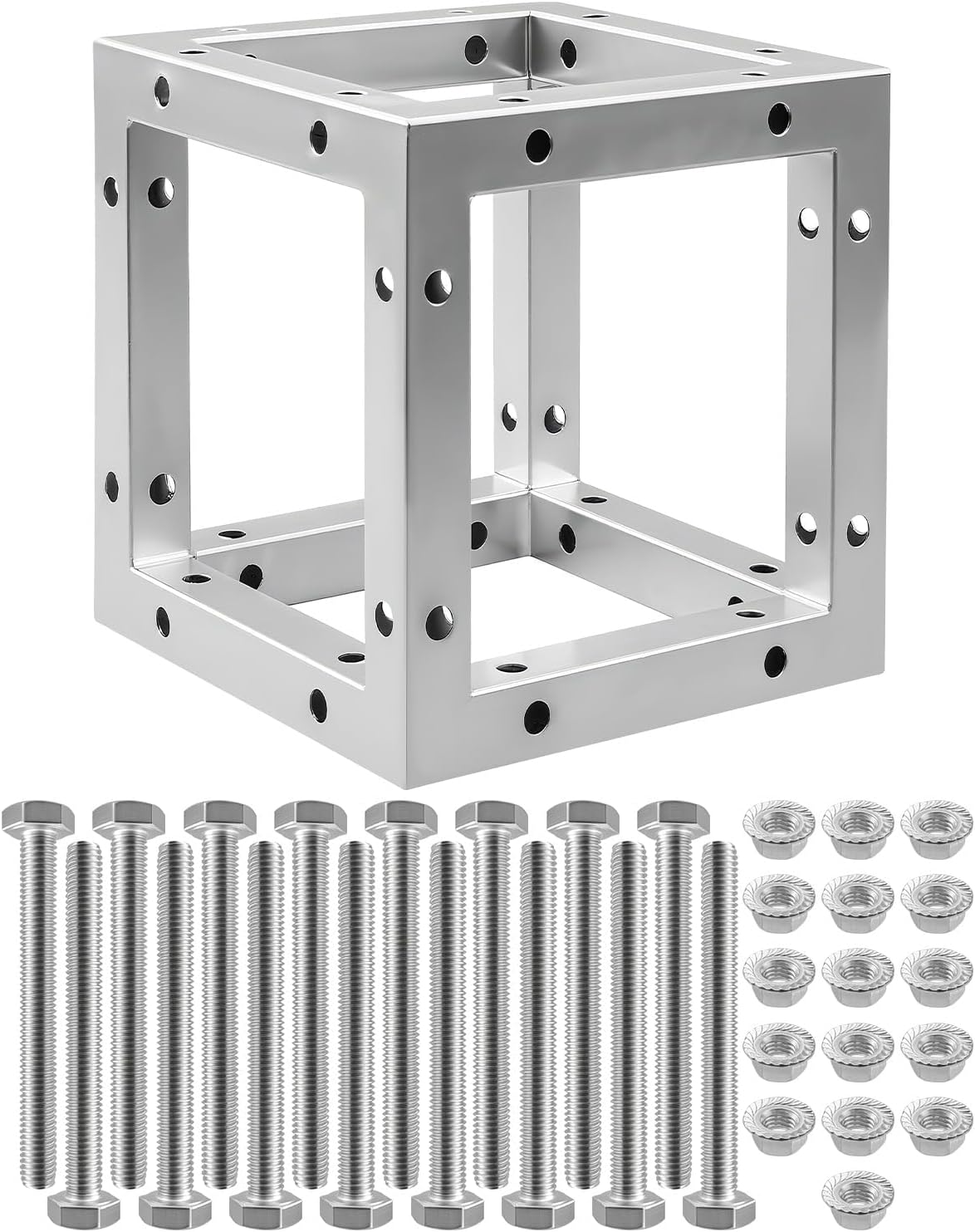 8" x 8" Aluminum Square Truss Corner Box, 6-Way Professional Grade High-Strength Alloy Trussing Box with 16 Sets M10 Bolts Fits All Major Truss Systems, Assembly for Stage Concert Event Setup