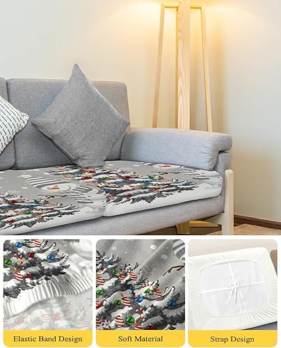 Miniatura 4 de Fundas de cojín para sofá de Navidad con diseño de muñeco de nieve gris, funda elástica para sofá con parte inferior elástica, diseño de árbol de