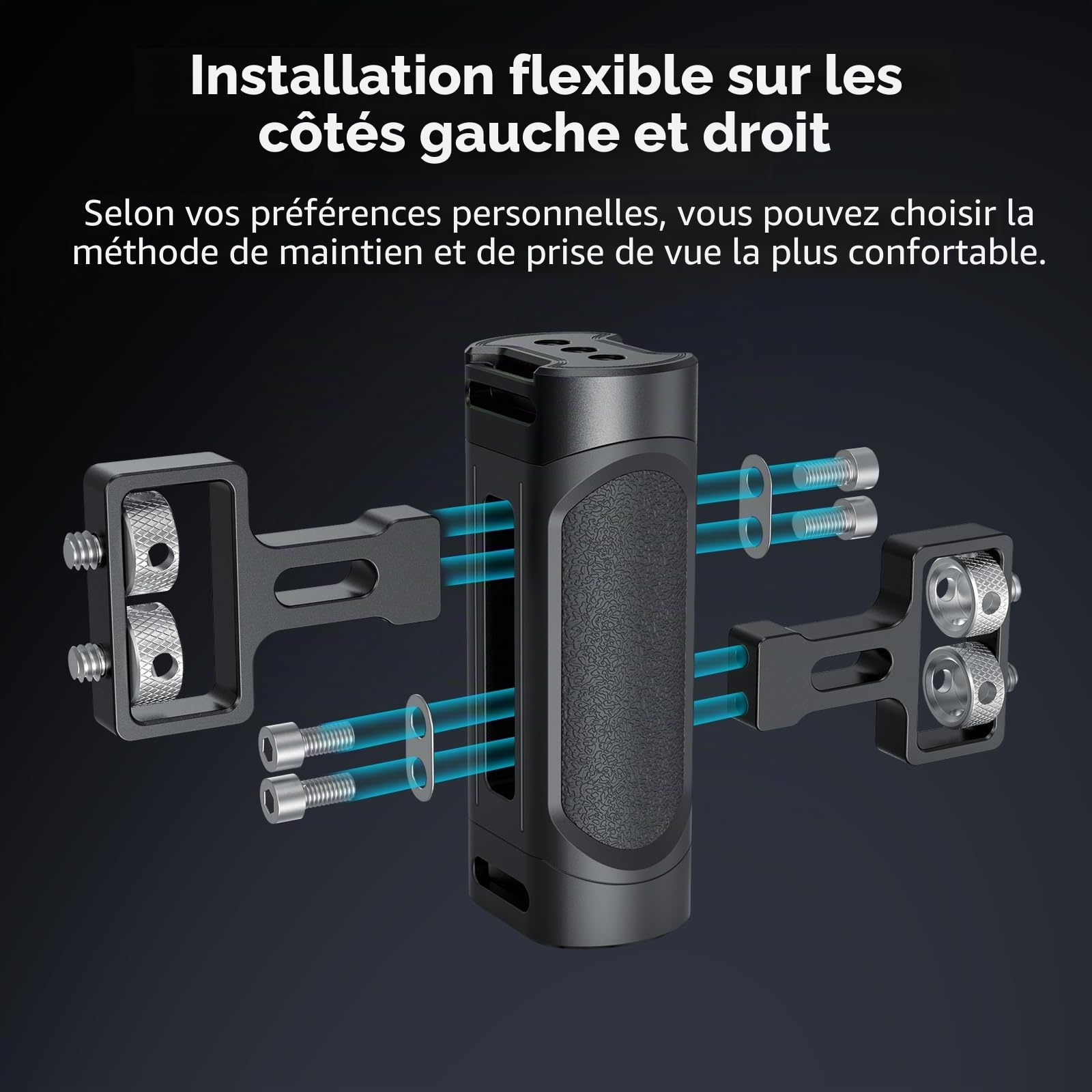 SMALLRIG Mini Poignée Latérale avec OTAN et Vis 1/4"-20, pour Main Gauche ou Droite, avec Trous Filetés 1/4"-20, Trous pour Dragonne, Griffe Froide, Réglable vers Le Haut et vers Le Bas - 4816