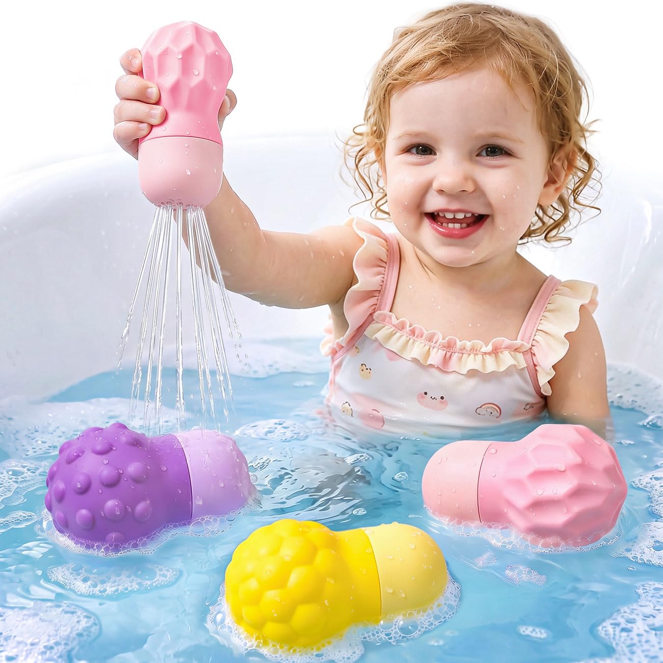 Bath Toys for 1 Year old, 3Pcs Silicone Mould Free Toddler Pool Toys 1-3