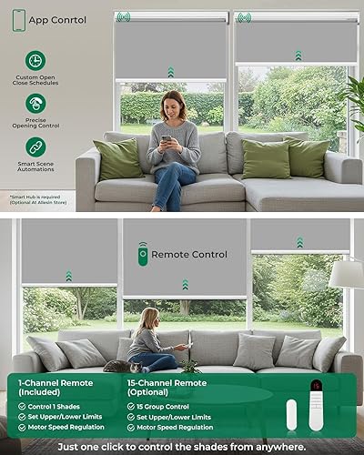 Miniatura 4 de Allesin Persianas enrollables motorizadas con control remoto para ventanas, persianas inteligentes automáticas, persianas eléctricas secas a pilas