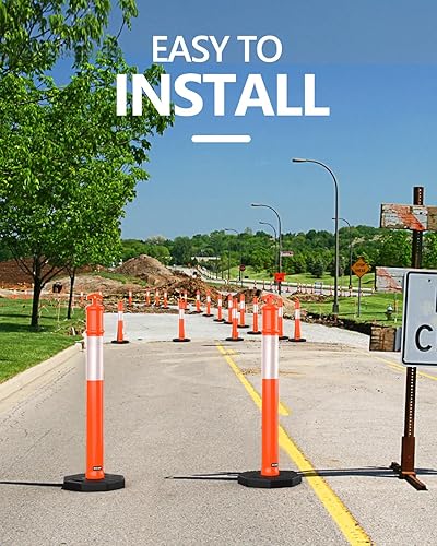 Miniatura 7 de BATTIFE Poste delineador con base de 45 pulgadas, conos de delineador de tráfico naranja con collar reflectante para práctica de conducción,