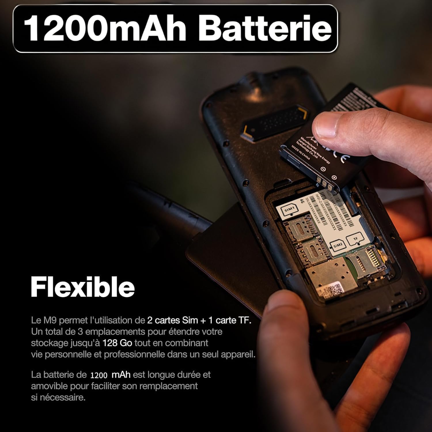 AGM M9 4G Téléphone Portable Robuste IP68/IP69K 3 Slot SIM Radio FM 1200mAh