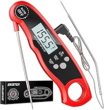 Meat Thermometer, Digital Meat Thermometer Instant Read, 2 in 1 Dual Probe Food Thermometer with Alarm Function Backlight for Grilling, Smoking, Cooking, Frying, Baking, Kitchen, Oven (Red)