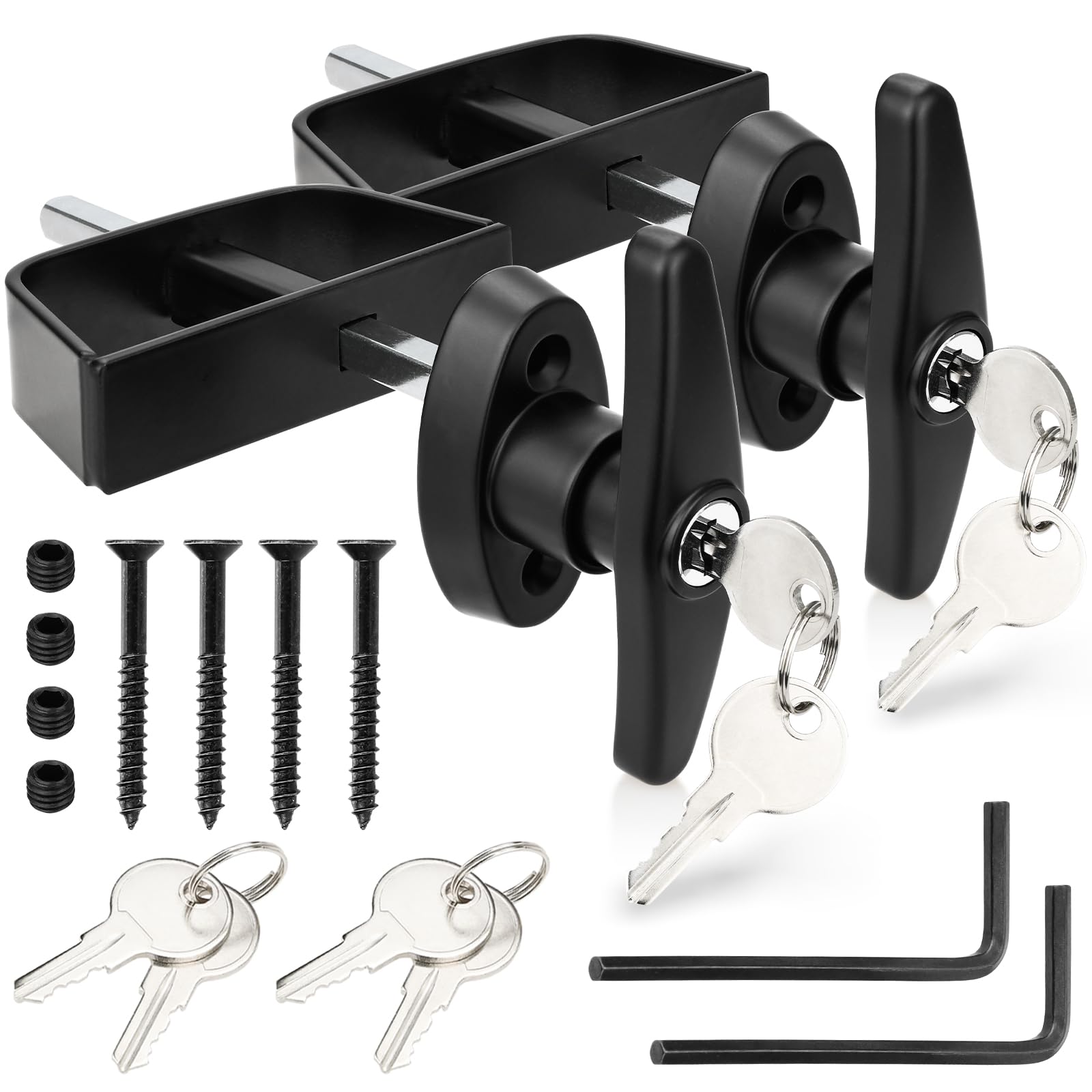 Gnellkoor Shed Door Lock Latch, 2 Pack 5-1/2 Inch Stem Shed Door T Handle Lock with 8 Keys Hardware Set for Storage Barn Camper RV Garage, Fits on 4-1/2" Max Thickness