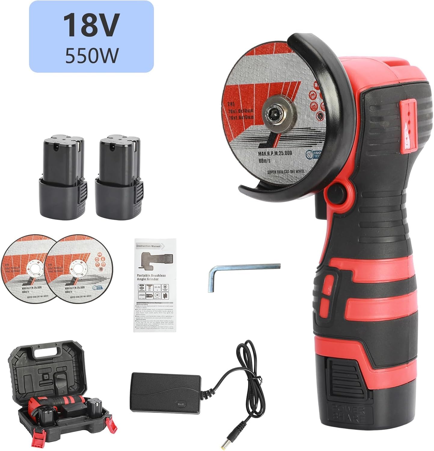 Szlifierka Kątowa, 18 V Mini Akumulatorowa Szlifierka Kątowa, 8,27" X 3,94" X 3,15" Z 2 Tarczami Szlifierskimi, Szlifierka Elektronarzędzia Tarczowa Do Cięcia Szlifowania Pol
