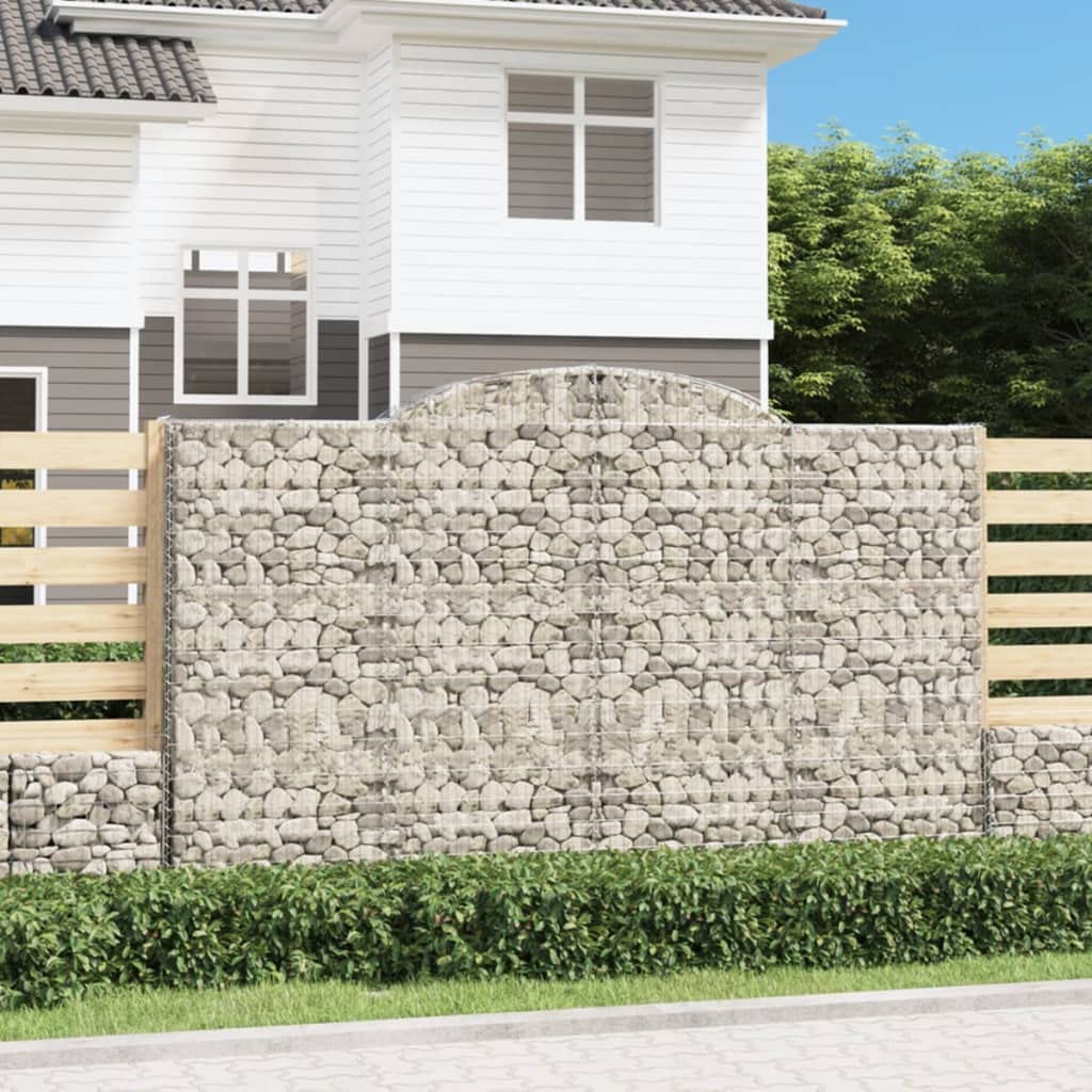 Gaviones con arco alto, juego de 17 unidades, 300 x 50 x 180/200 cm, pared de gaviones de hierro galvanizado, cesta de piedra, cesta de alambre para jardín, protección visual y protección